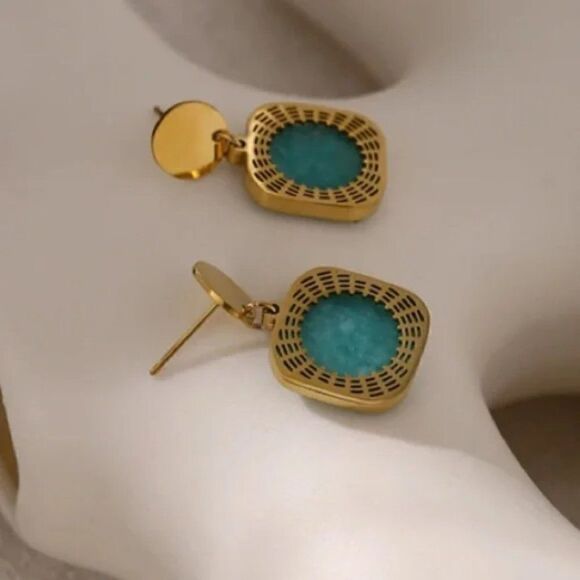 ⭐️New 18k gold plated natural stone dangle earrings - Picture 3 of 11